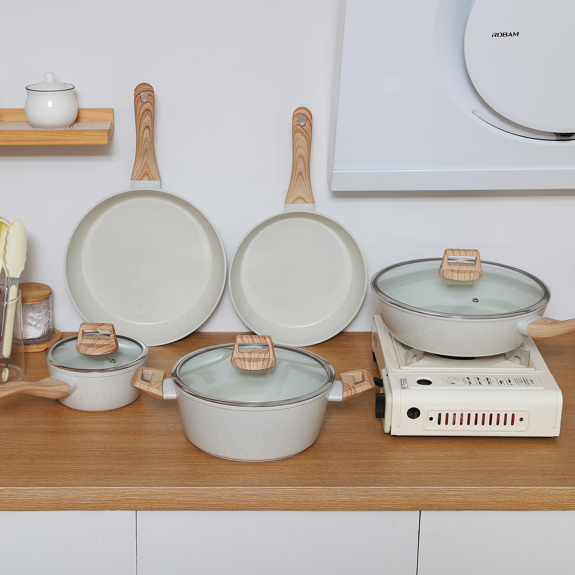 Ceramic Cookware Sets 15PCS Pots and Pans Set Non Stick (white15)