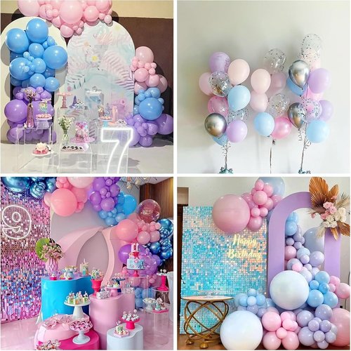 HILAVO 12-Inch Metallic Pastel Balloons - 60Pcs Iridescent Pink, Blue & Purple for Birthday Parties
