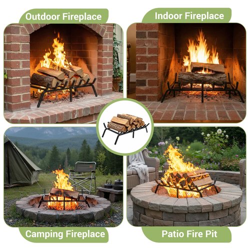 AXYCXIN 24 Inch Fireplace Grate, 1/2" Solid Steel Fireplace Log Holder, Heavy Duty Firewood Log Burning Rack with 7 Support Bars & 6 Support Legs for Indoor Outdoor Camping