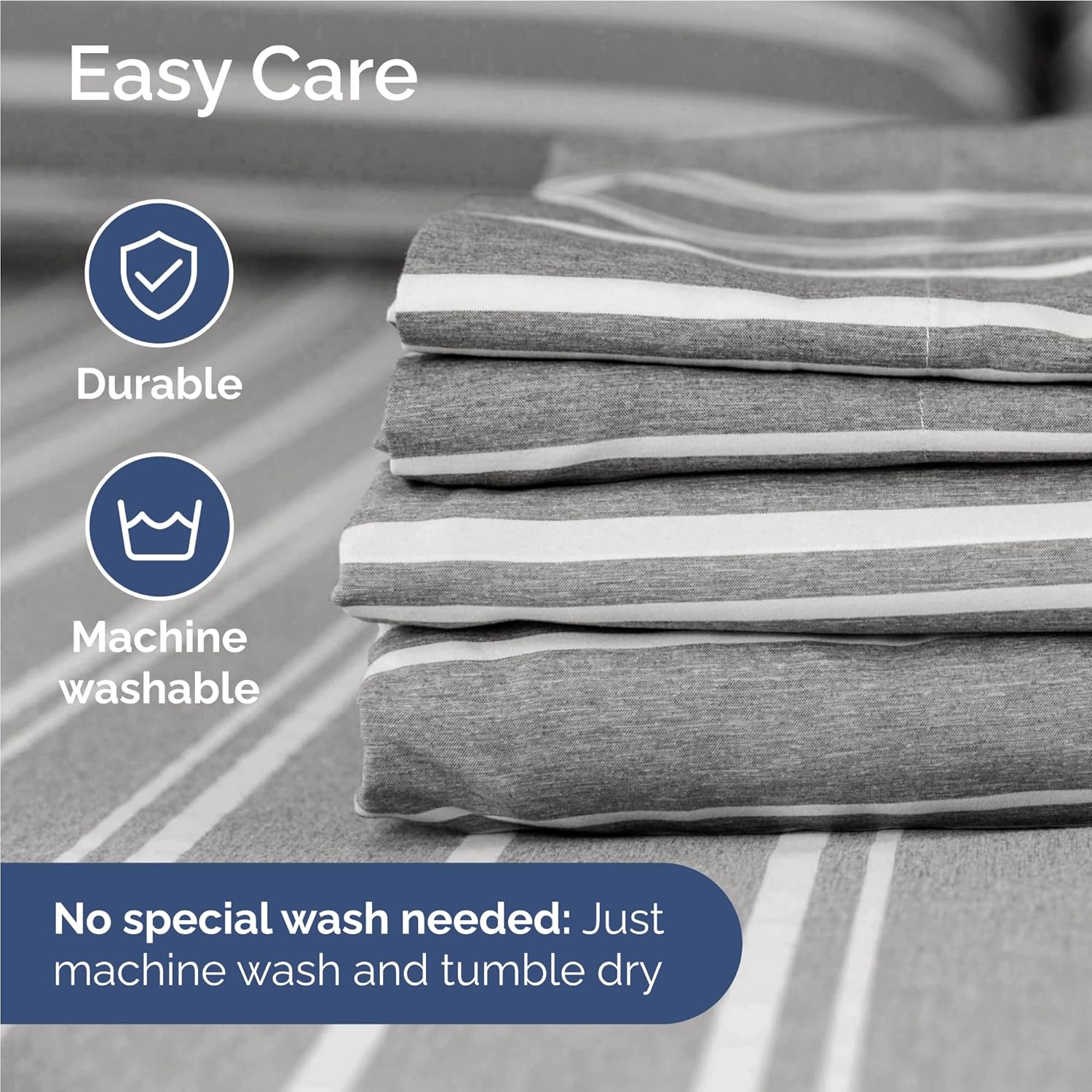 Skiennix Twin XL 3-Piece Sheet Set - Comfy Cooling Bed Sheets with Deep Pockets - Grey Stripes