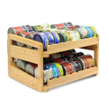 MinBoo Adjustable Can Organizer Rack, Two Tier Bamboo Stackable FIFO Cans Dispenser, Modern Style, Countertop, Assembly Required, Anti Shedding