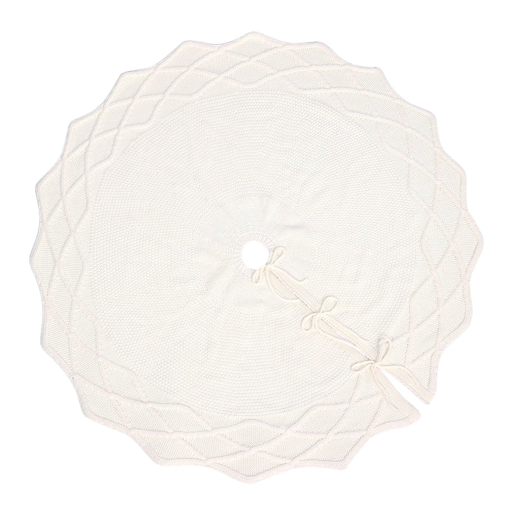 WBHome Christmas Tree Skirt, 48 inch Cable Knit Knitted Thick Rustic Holiday Decoration, Christmas White