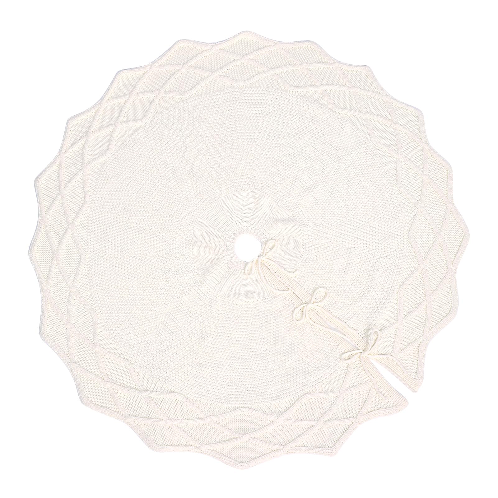 WBHome Christmas Tree Skirt, 48 inch Cable Knit Knitted Thick Rustic Holiday Decoration, Christmas White