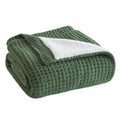 Madison Park Luxuriously Cozy Chenille Throw Blanket Waffle Weave Reversible Soft & Warm Sherpa Throw, Lightweight, Breathable Waffle Throw, Farmhouse Room Décor Summer Blanket, 50x60, Green