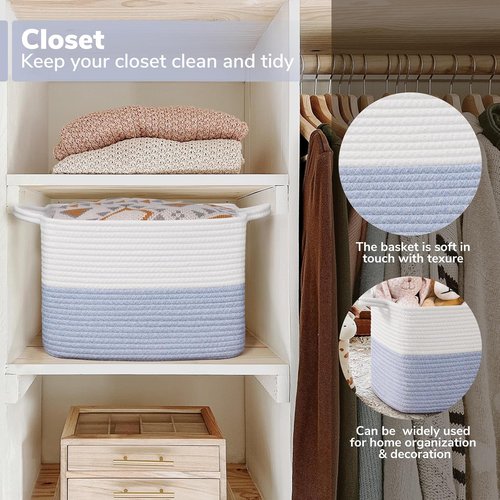 Goodpick Woven Storage Baskets - Stylish Cotton Rope Organizer for Dog Toys & Books | 13"x10"x9", Blue