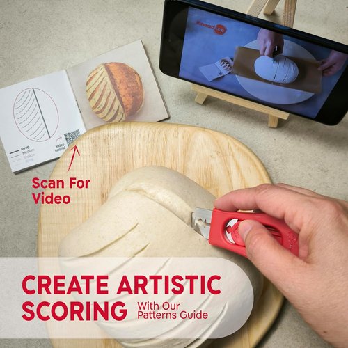 KneadAce Bread Lame Dough Scoring Tool - Upgraded Magnetic Design with 5 Razor Blades & Patterns Booklet