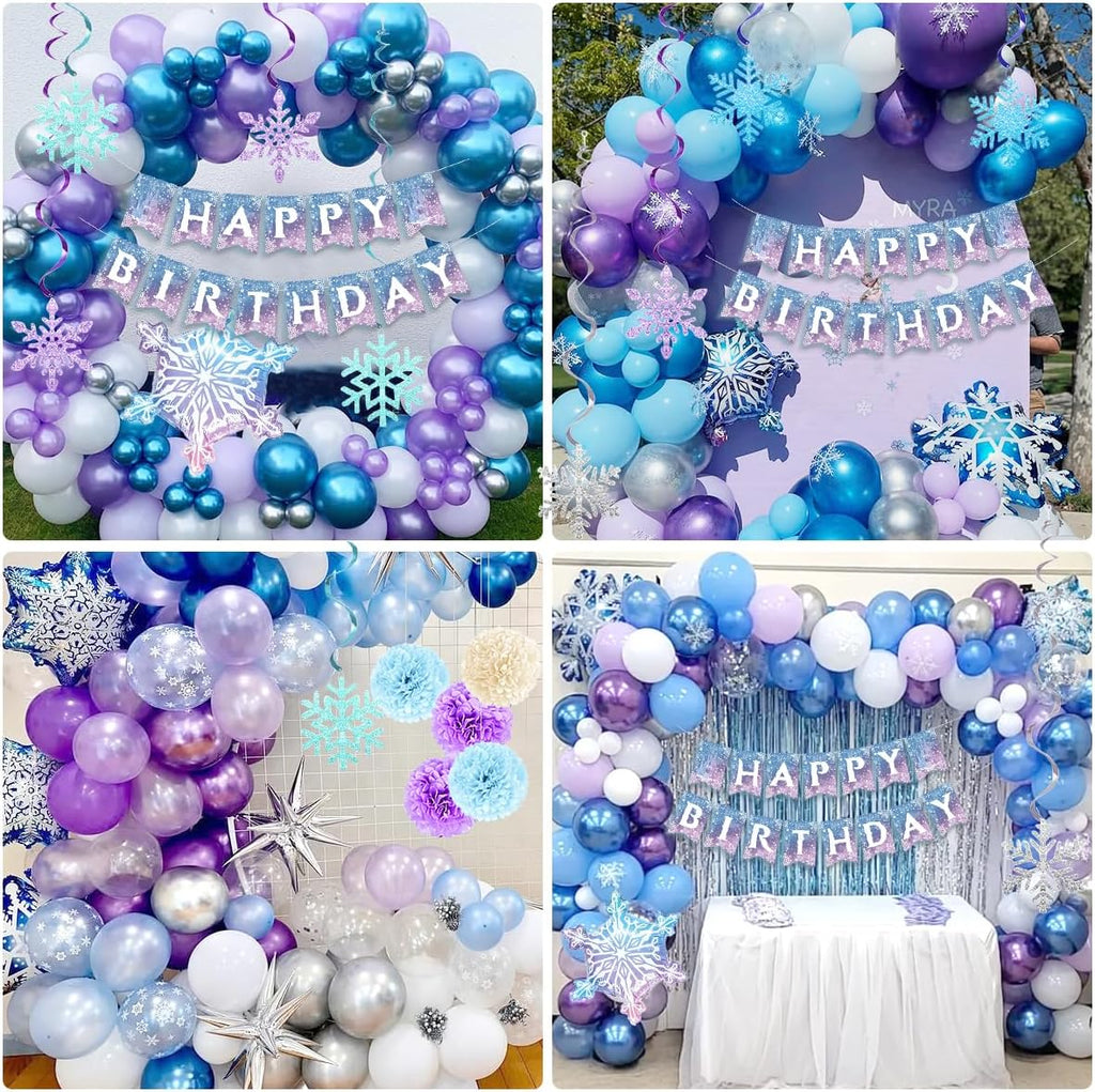 Skiennix Birthday Decorations - Winter Snow 1st Birthday Party Supplies with Balloons, Crown & Banner