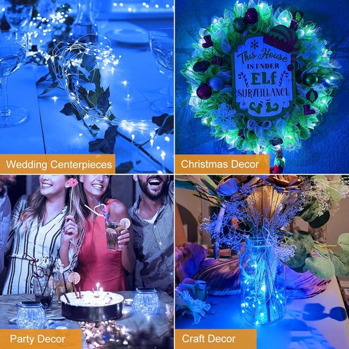 Btfarm Fairy Lights - 6 Pack Battery Operated Twinkle Lights | 7ft Waterproof Silver Wire for Mason Jars & Weddings - Blue