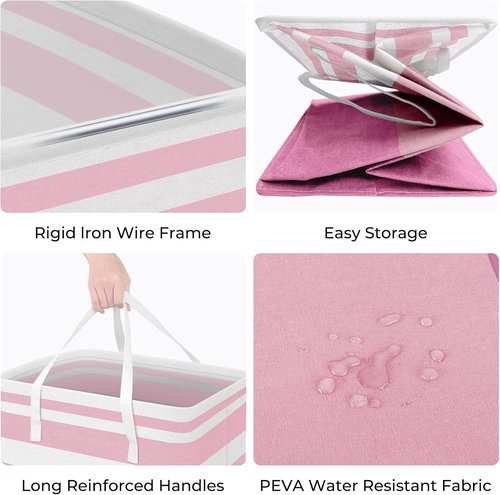 HomeHacks Large Waterproof Laundry Baskets - Collapsible Hampers with Reinforced Handles | Pink, 88L Each