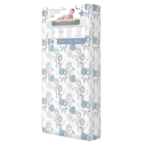 Dream On Me Nap Nest Crib & Toddler Mattress - Dual-Sided Waterproof 5” Design with 88 Coils, GREENGUARD Gold Certified | Teal Flowers