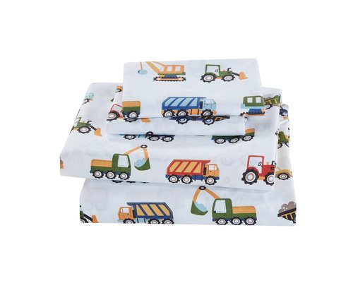 Linen Plus Comforter Set for Kids Construction Tractors Blue Red Green Yellow Grey White New (Twin)
