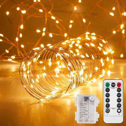 Ariceleo LED Outdoor String Lights - 65.6 Ft Battery Operated with Remote & Timer | Waterproof Warm White Fairy Lights for Weddings, Parties, and More
