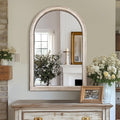 AMOISE Arched Vanity Wall Mirror 36 x 24 Inch Beaded Wood Frame Boho Farmhouse Decorative Mirror for Bathroom Bedroom Entryway Living Room