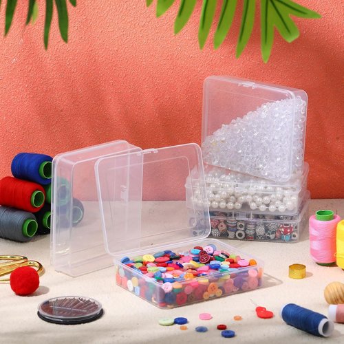 Jetec Mini Plastic Clear Beads Storage Containers - 6 Pieces for Jewelry, Crafts & Small Items | 5 x 4 x 1.3 Inch