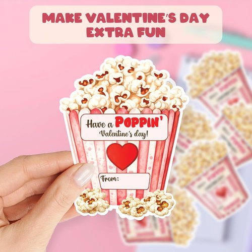 KATINAT Have a Poppin Valentines Day Sticker, Valentines Day Cards for Kids, Popcorn Valentine Stickers, Preschool Class Party Favor Treat, Boys, Girls, Popcorn and String Not Included (24pcs)