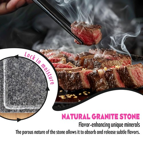 Artestia Hot Stone Steak Cooking Set – Long Heat Retention - Sizzling Steak Plate with Tray & Rack for Family Dinner, Indoor/Outdoor BBQ Grilling Gift