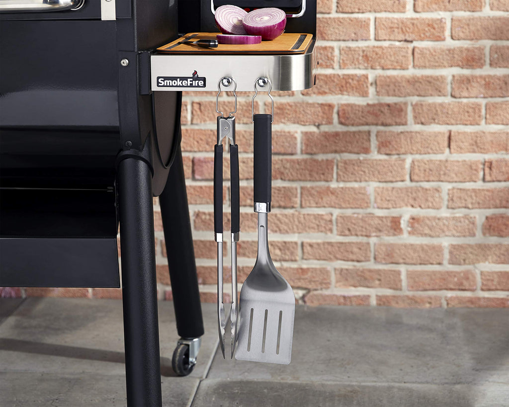 Weber Precision 3‑Piece Grilling Tool Set – Stainless Steel Tongs, Spatula & Silicone Basting Brush with Non‑Slip Handles and Hands‑Free Locking