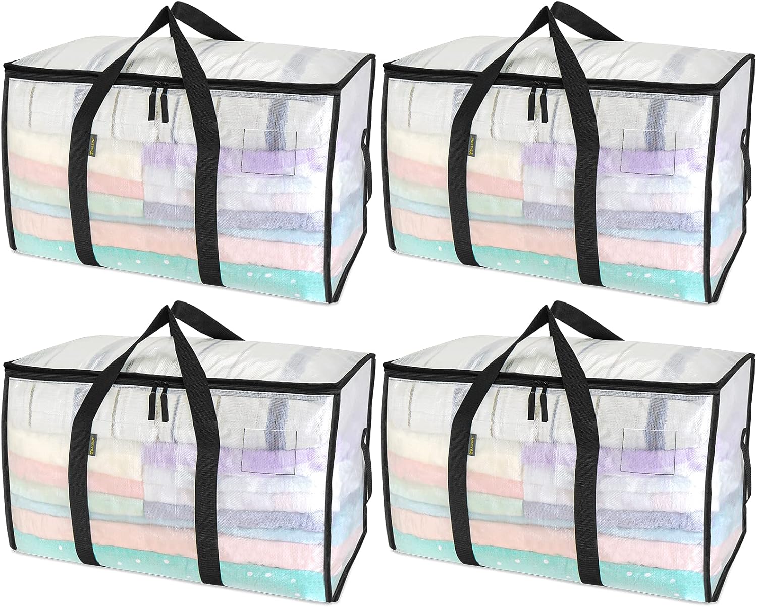 BALEINE Oversized Moving Bags - Heavy-Duty Storage Totes with Reinforced Handles | Clear 4-Pack