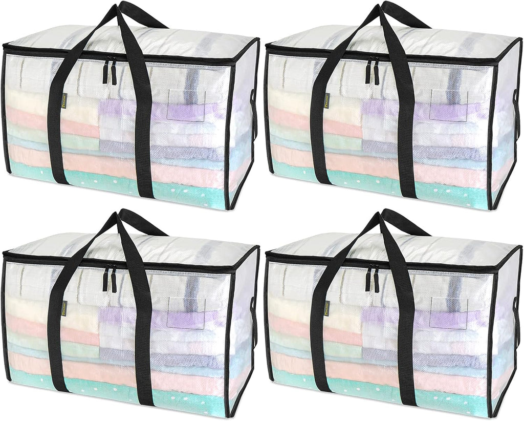 BALEINE Oversized Moving Bags - Heavy-Duty Storage Totes with Reinforced Handles | Clear 4-Pack