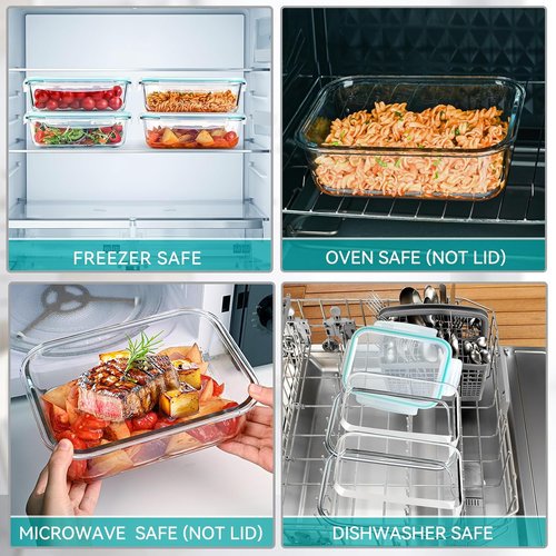 GEHE Large Glass Food Storage Containers - 52 oz Airtight Meal Prep Set with Lids | Microwave & Dishwasher Safe