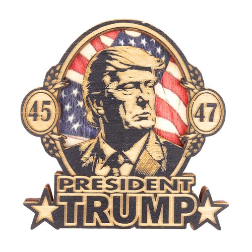 45-47 President Trump Wood Carved Magnet, Election Keepsake, Inauguration Day, 3.5 Inches