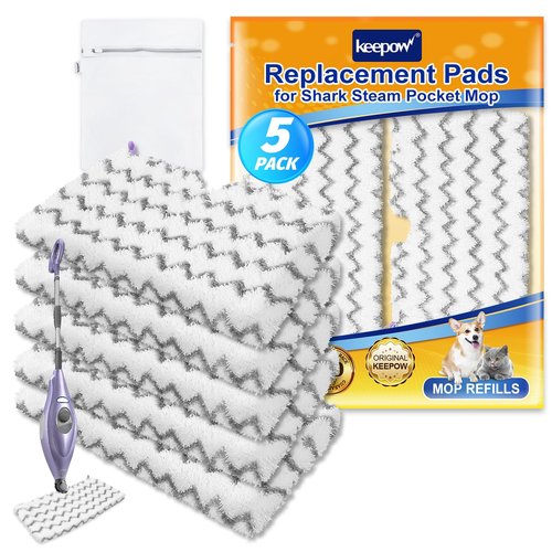 KEEPOW 5 Pack S3501 S3601 Steam Mop Replacement Pads Compatible with Shark S3500 Series S3501 S3601 S3550 S3901 SE450 S3801CO S3601D S2901 Steam and Scrub Pocket Mop Steamer Pads Washable