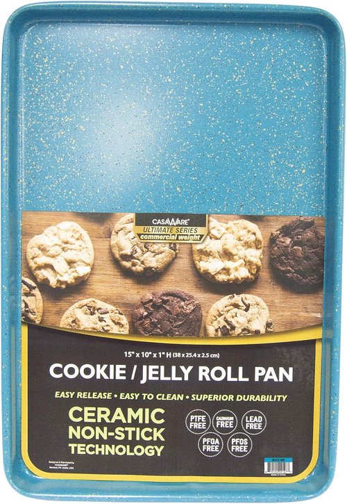 CasaWare 15 x 10-Inch Ceramic Non-Stick Cookie/Jelly Roll Pan - Ultimate Series in Blue Granite