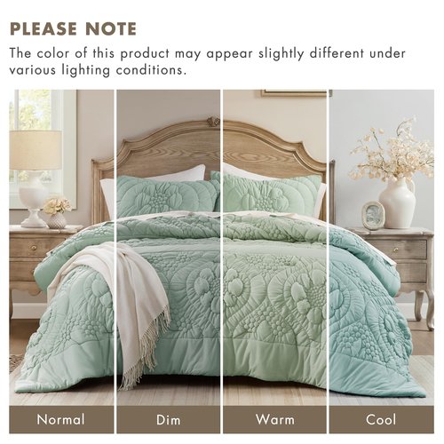 Madison Park Floral Jersey Comforter Set, Puffy Cloud Twin Size Comforters Crinkled Farmhouse Rustic Shabby Chic Bedding Set, Ultra-Soft All Season Down Alternative, Sage Green 2-Piece