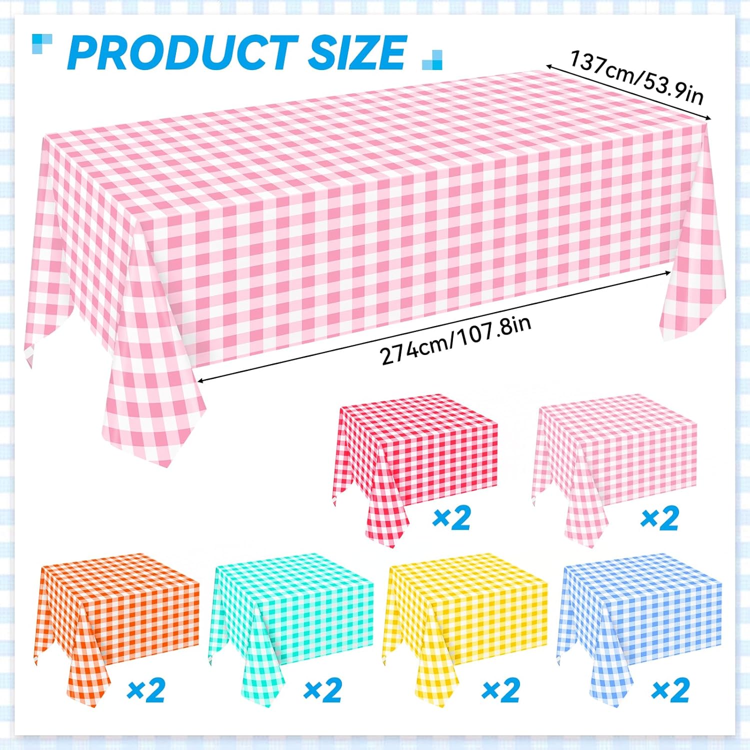 VAIPI Disposable Tablecloths - 12 Pack Pastel Plaid Gingham for Easter Parties | 108 x 54 Inch