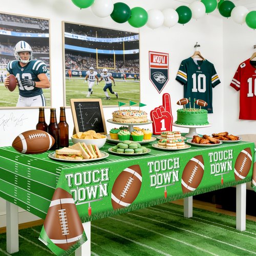 Tifeson Football Party Decorations, 3 Pack Disposable Football Tablecloth 54 X 108Inch Plastic Field Touchdown Table Cover for Game Day Birthday Tailgate Party Supplies