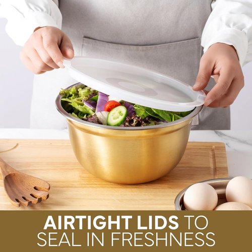 Cook With Color 18-Piece Mixing Bowls Set - Airtight Lids & Stainless Steel Organizers | Gold Meal Prep & Storage
