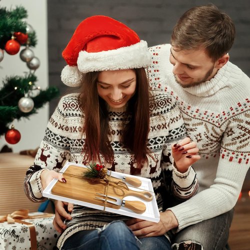 12 Set Christmas Gifts Bridal Shower Favor Bamboo Wooden Square Cheese Board Gift Set Cheese Knives Mini Cutting Board Bulk Set Tags and Boxes Christmas Party Birthday