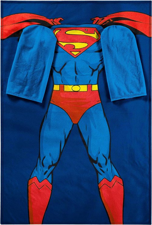 Northwest DC Superman Full Body Player Comfy Throw Blanket with Sleeves, 48" x 71", Action Superman