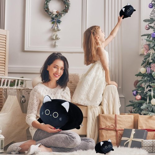 Gudisi Black Cat Plush Stuffed Animals with 4 Kitties Plushies,16" Soft Jumbo Pillow Gifts for Kids Him Her Girlfriend Boyfriend