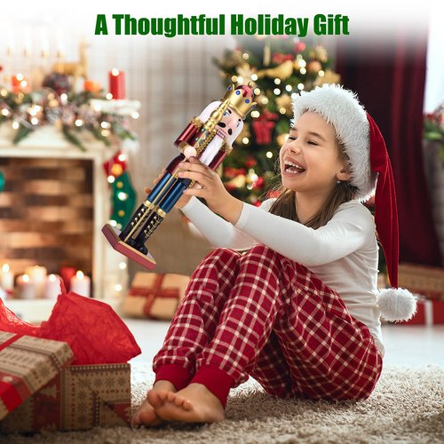 ArlinaL King Nutcracker Figures, 15 Inch Wooden Christmas Nutcracker with Scepter Ornaments, Nutcracker Xmas Decorations for Shelves and Tables