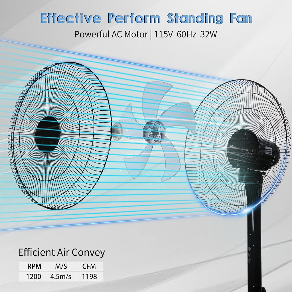 Simple Deluxe 16-Inch Stand Fan - Height Adjustable Pedestal Fan with Remote Control | 90-Degree Oscillation, Black
