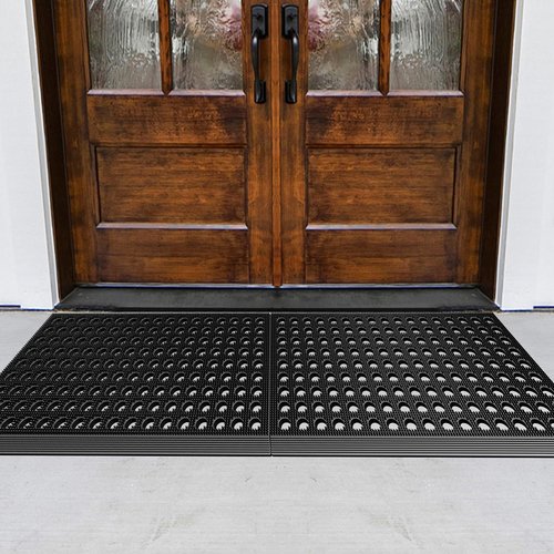 Mibao Front Door Mat Outside Entrance, Heavy Duty Welcome Rubber Doormat Waterproof, All Weather Dirt Trapper Non-Slip Drainage Doormat, Entry Mat for Garage Home Pool Commercial, 17" x 29.5", Black