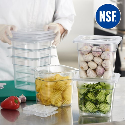 CURTA 6-Pack 1/6 Size 6" Deep NSF Polycarbonate Food Pans with Handled Lids & Drain Trays | Dishwasher & Freezer Safe Clear Container for Prep Tables, Buffet, Salad Bar, Commercial & Home Kitchen