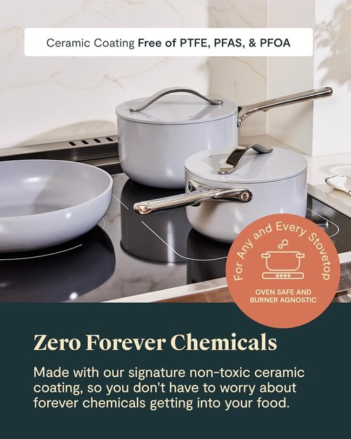 Caraway Non-Stick Ceramic Cookware Set - 12-Piece Oven Safe Pots, Pans & Lids | PFAS & PFOA Free - Gray