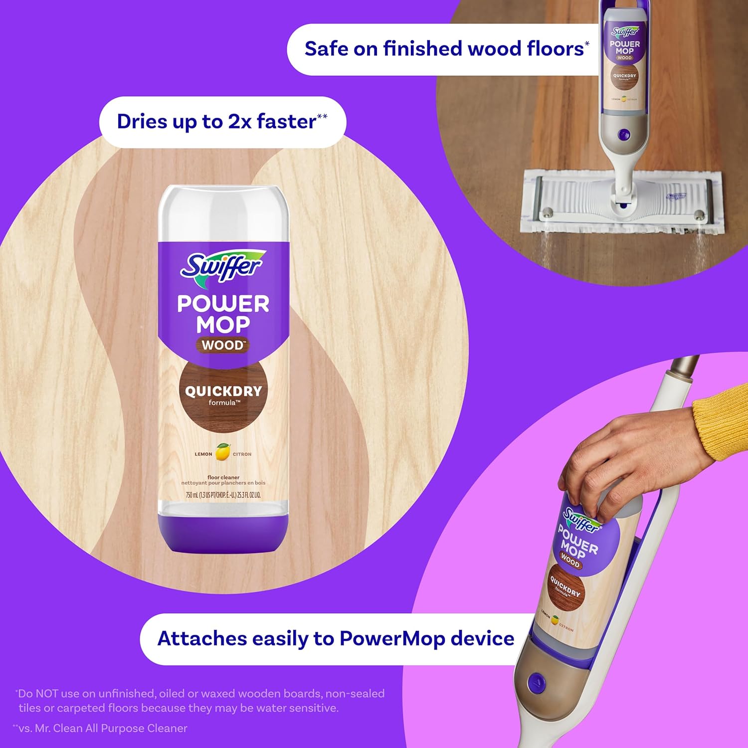 Swiffer Power Mop Solution - Quick-Dry Hardwood Floor Cleaner | All-Purpose Multi-Surface, 50.6oz
