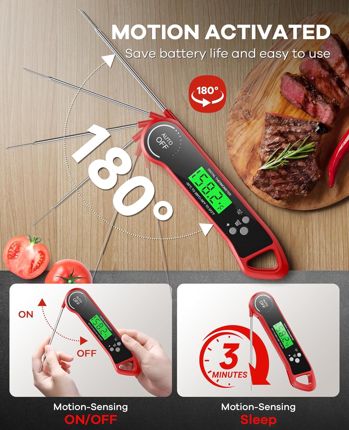 Skiennix Digital Meat Thermometer - Instant Read with Backlight & Waterproof Design | Perfect for BBQ, Turkey, and Candy