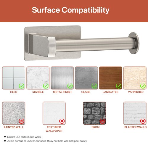Toilet Paper Holder, Self-Adhesive Toilet Paper Roll Holder for Bathroom and Washroom, No-Drill SUS 304 Stainless Steel