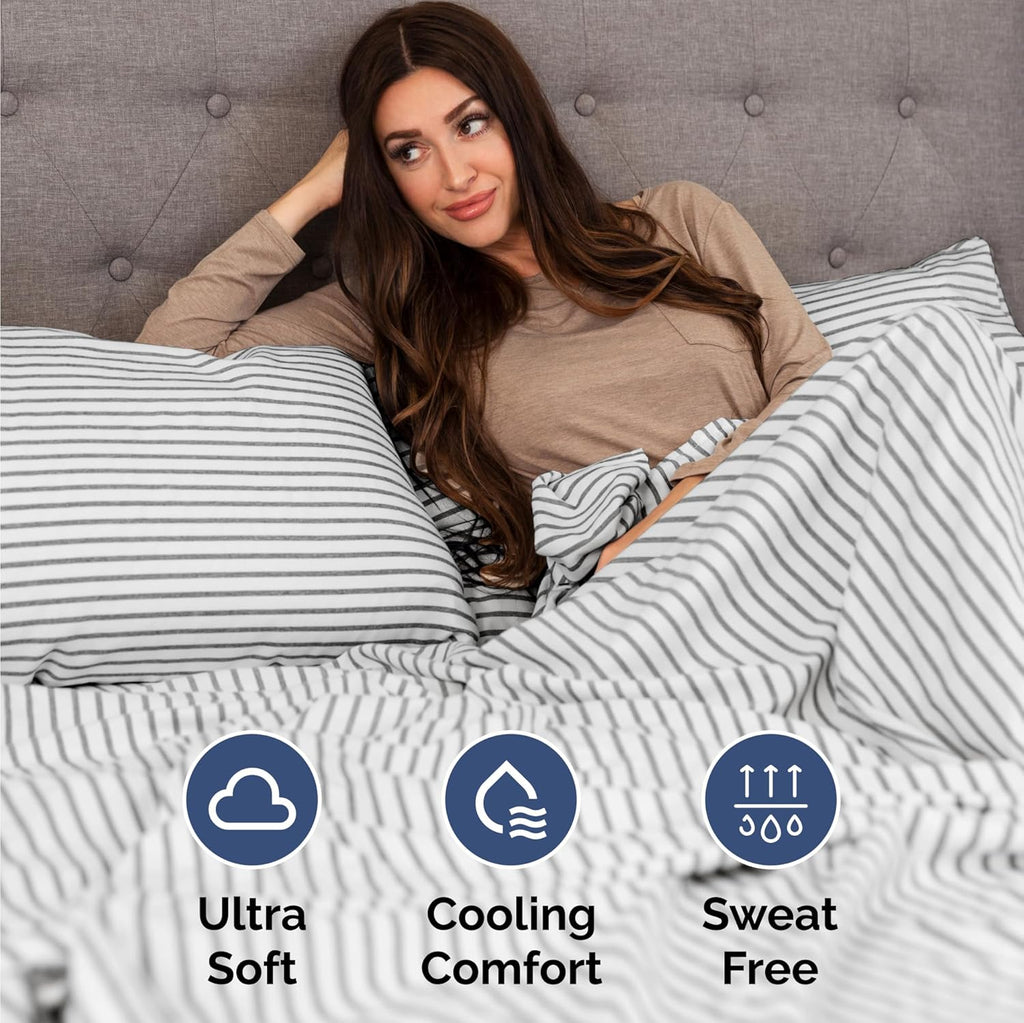 Skiennix Twin Size Sheet Set - Comfy Cooling Bed Sheets - Luxury Hotel Quality - Deep Pockets, Grey Stripes