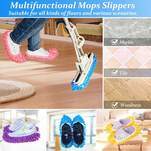 10 Pcs Shoes Cover Dust Duster, Washable Mop Slippers Shoes for Floor Cleaning, Reusable Microfiber Duster Mops for House, Office, Bathroom, Kitchen Cleaning (5Pairs)