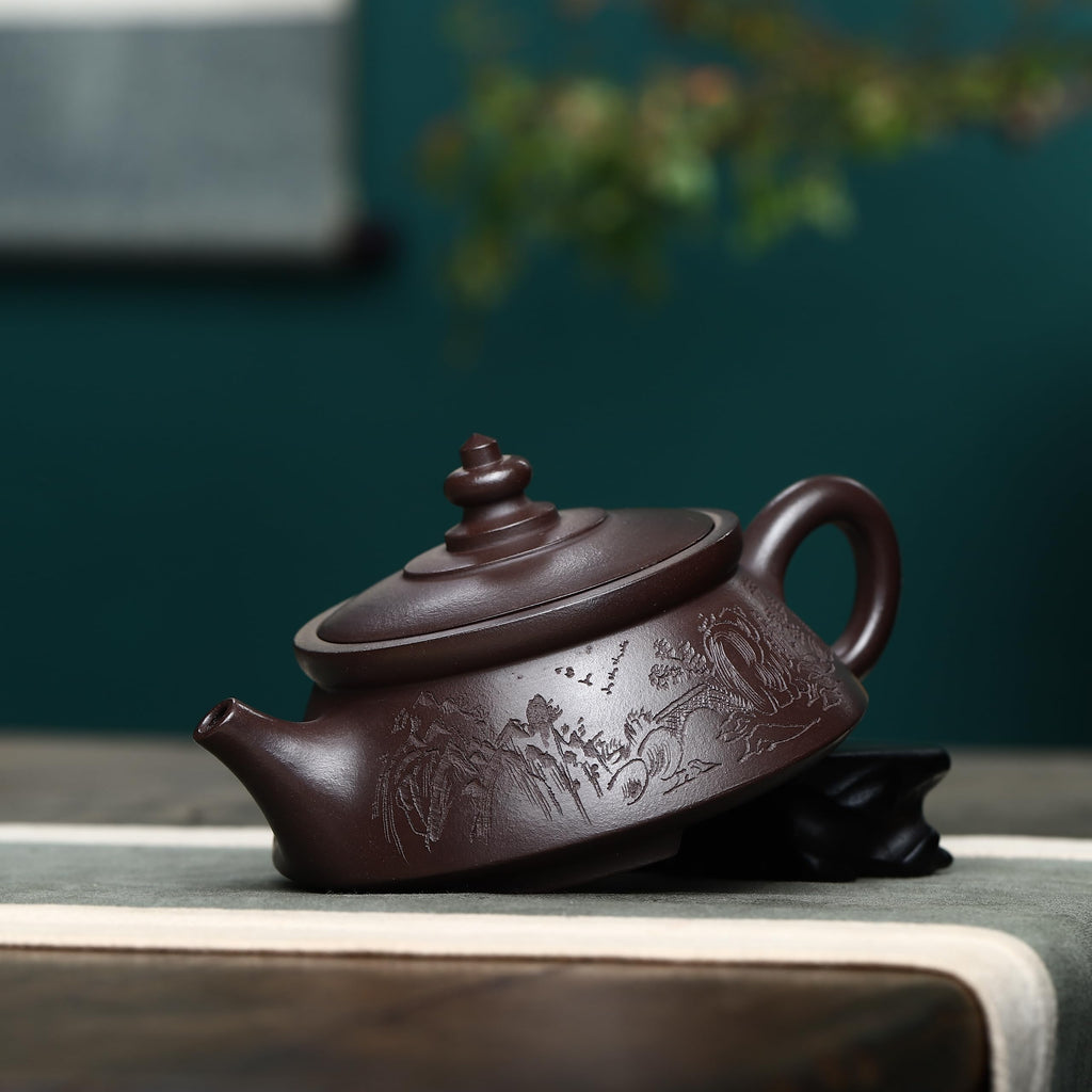 SILINE Zisha Tea Pot,Chinese Genuine Handmade Yixing Clay Teapot 8 Oz,Infuse Brew Kung Fu Loose Leaf Tea Maker -Suiyuan,Zini Purple Clay