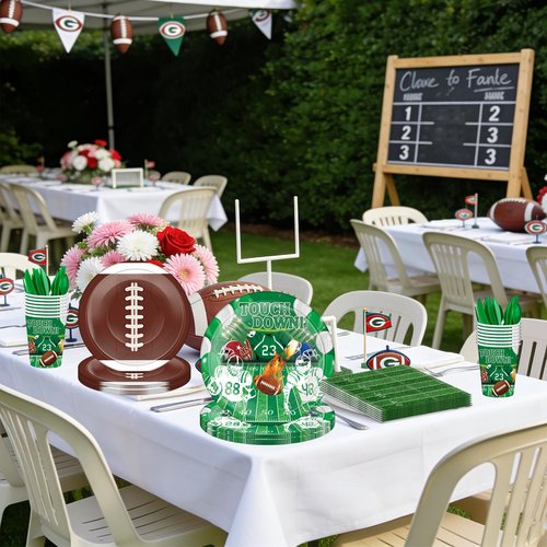 Xionpe 168 PCS Football Disposable Tableware Set, Football Party Supplies with Plates, Cups, Napkins, Cutlery (Forks, Spoons, Knives), Serves 24 Guests for Game Day, Birthday & Tailgate