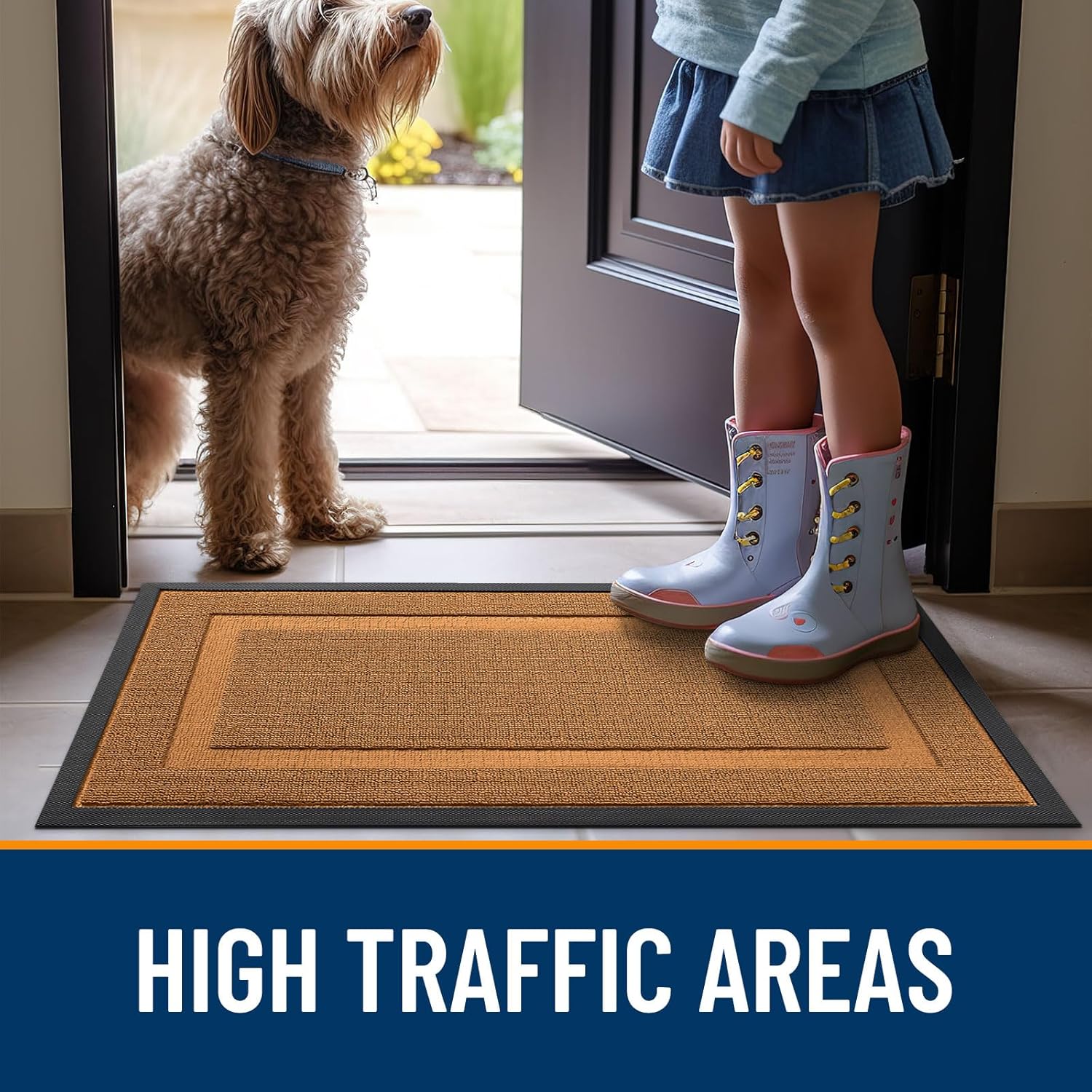 OLANLY Waterproof Front Door Mat - All-Season Indoor/Outdoor Doormat, Easy Clean, 29.5x17, Tangerine Orange