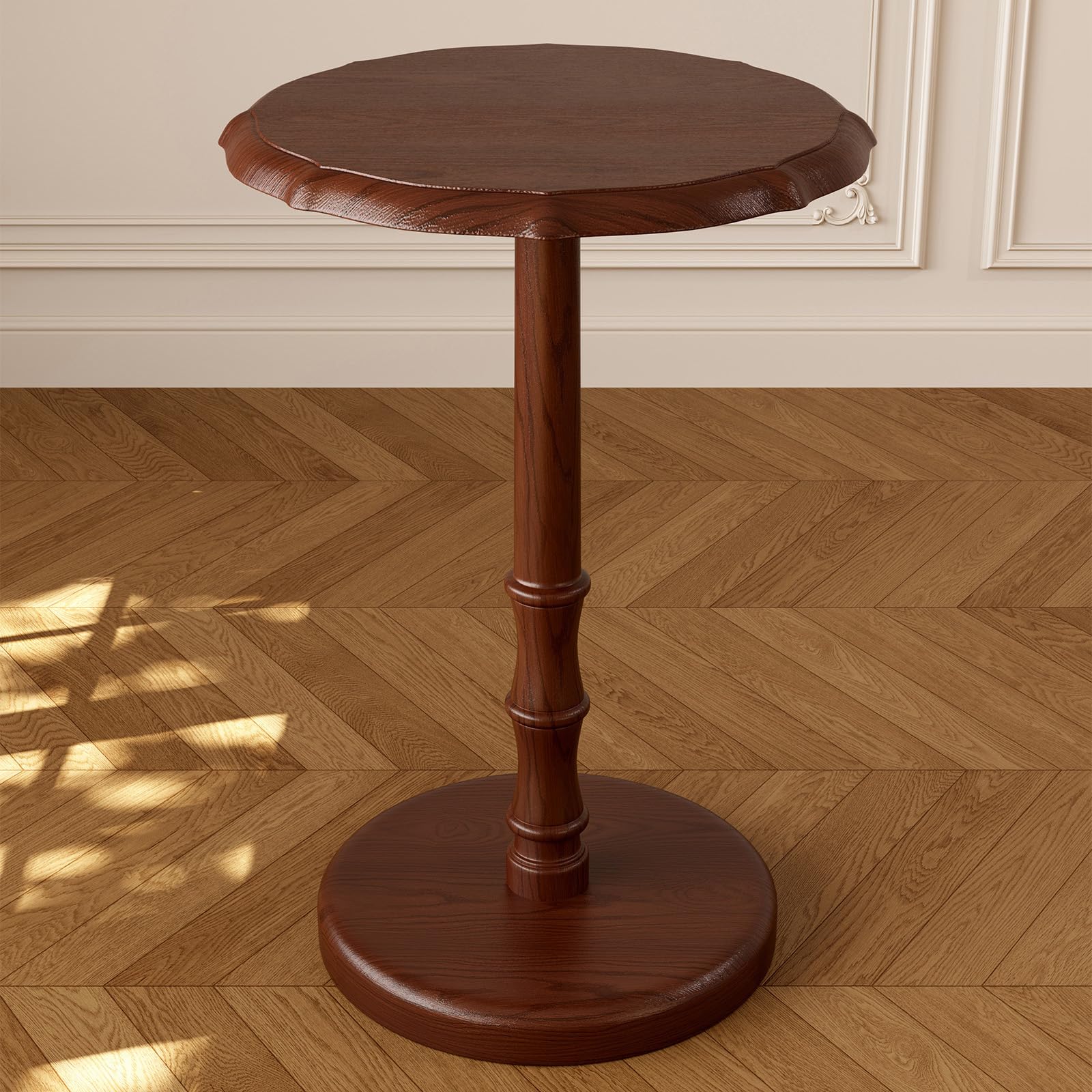 NKGIAG 100% Solid Wood Round Pedestal Side Table, Vintage End Table for Living Room Bedroom, Heavy-Duty Antique Accent Table for Corner Spaces, Small Bedside Nightstand, 5-Min Assembly, Walnut