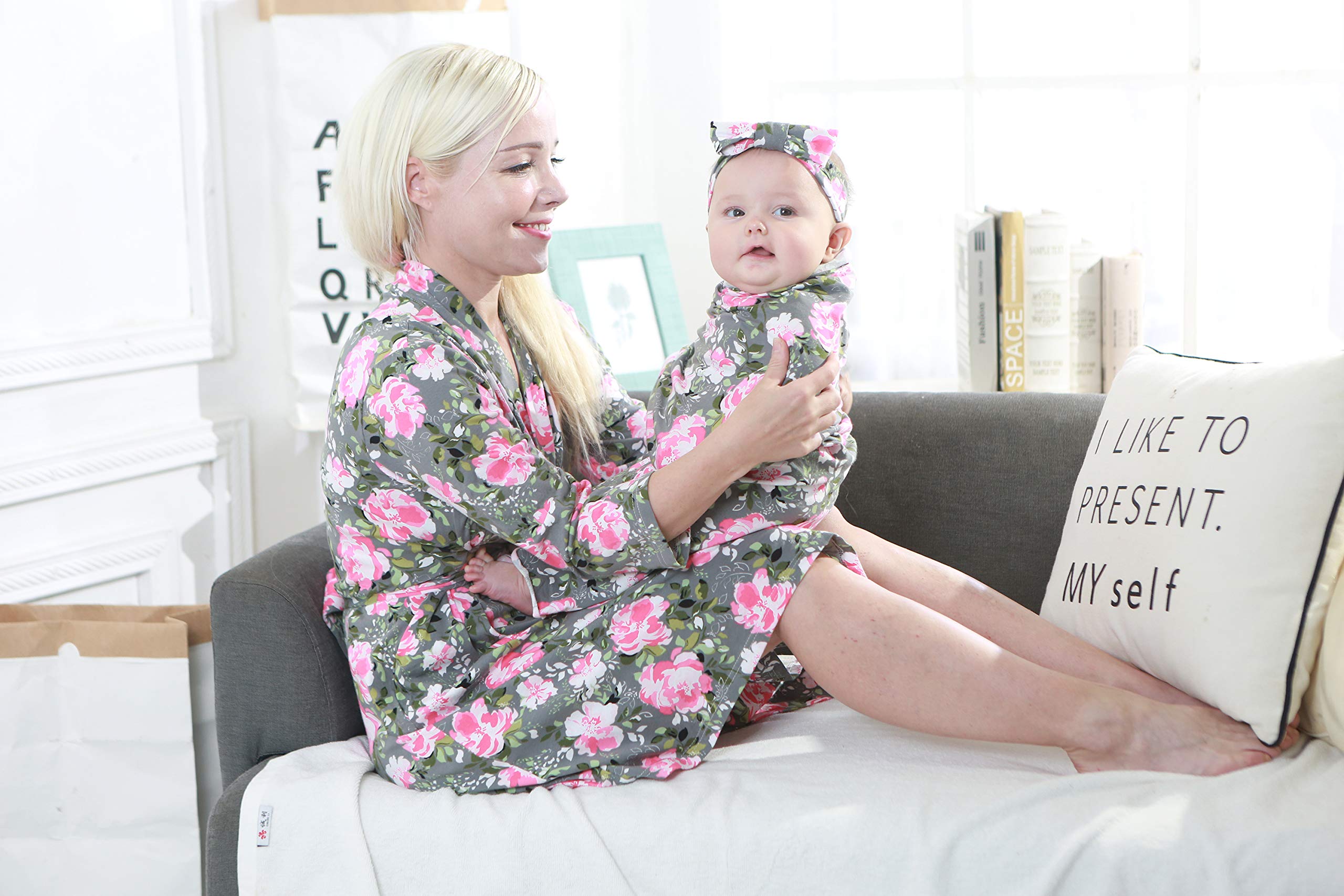 Miracle Baby Maternity Robe and Baby Swaddle Blanket, Matching Robe and Swaddle Set Mom And Baby, Hospital Labor and Delivery Gown