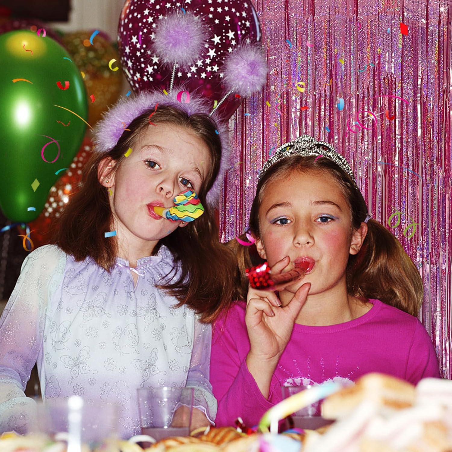 Skiennix Tinsel Curtain | Pink Glitter Foil Fringe Backdrop | 10-Pack Party Decorations for Events
